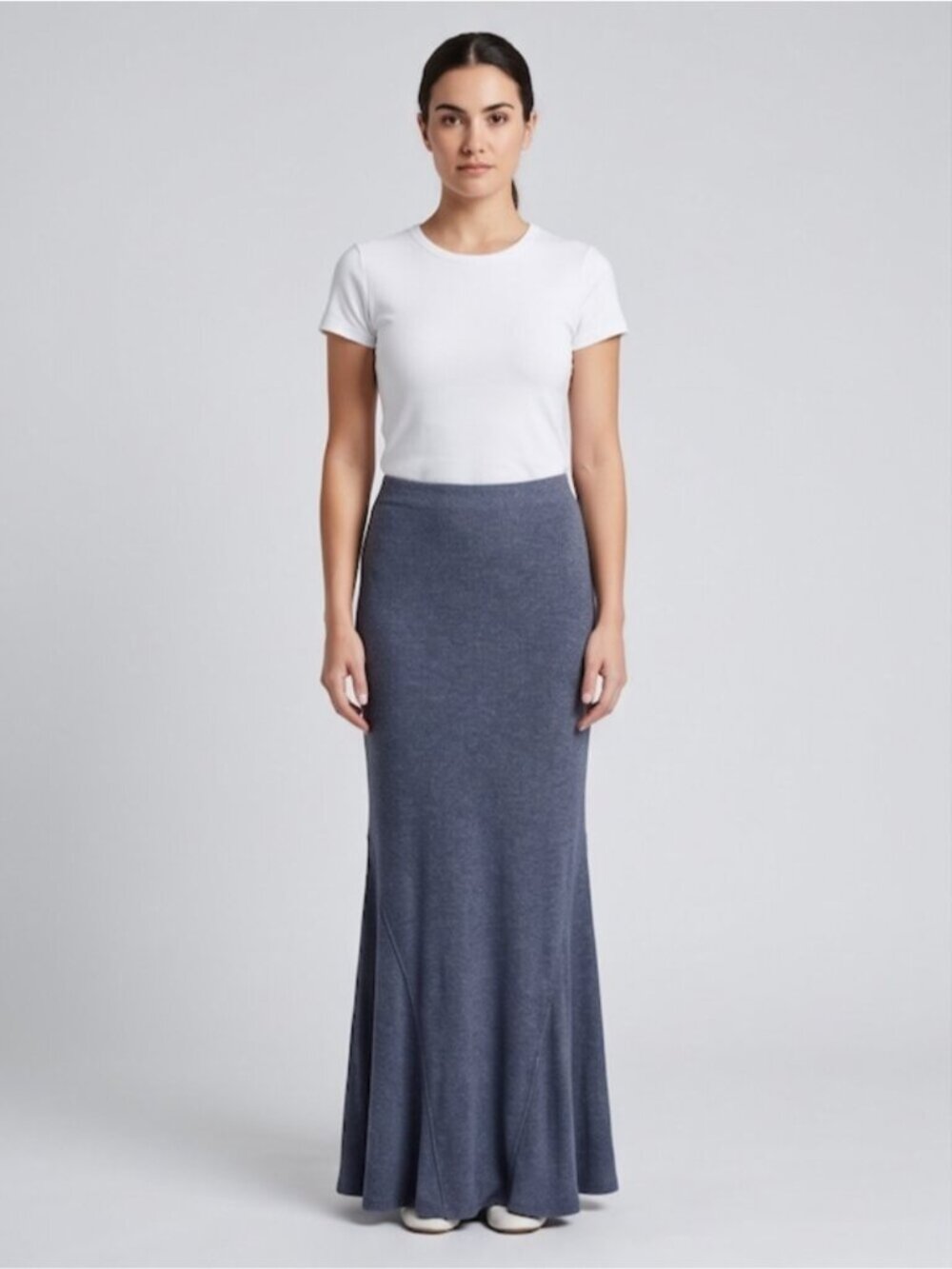 Club Monaco Blue Fitted Knit Trumpet Maxi Skirt | Paneled Flared XS